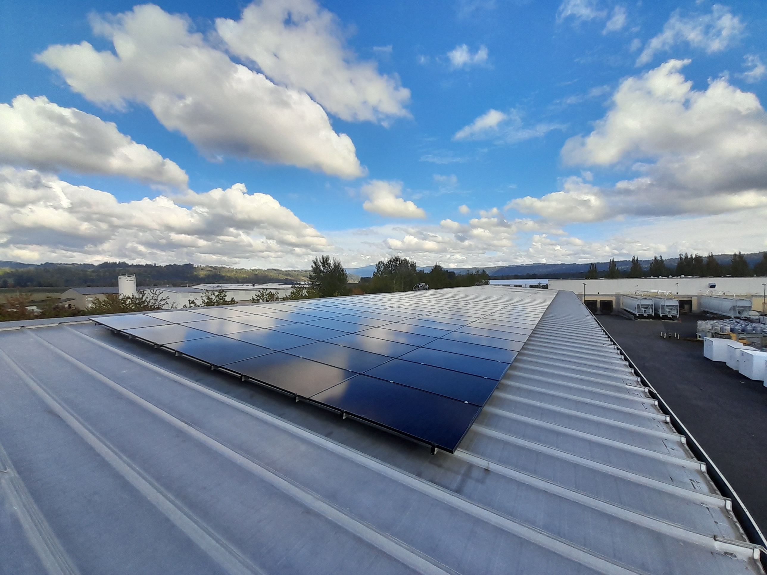 The solar array atop a building at the Port of Camas Washougal, WA